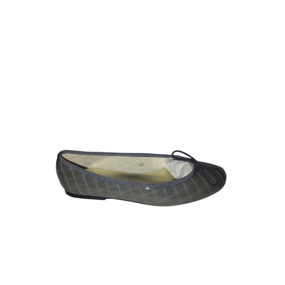 London Sole Quilted Patent Ballet Flats Gray Bow Toe Classic Flats Women 39